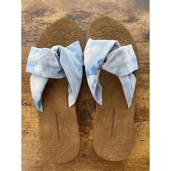 O'Rageous Womens 9 Blue Fabric Tie-Dye Knot Slip-In Sandals Summer Wear - Picture 4 of 6